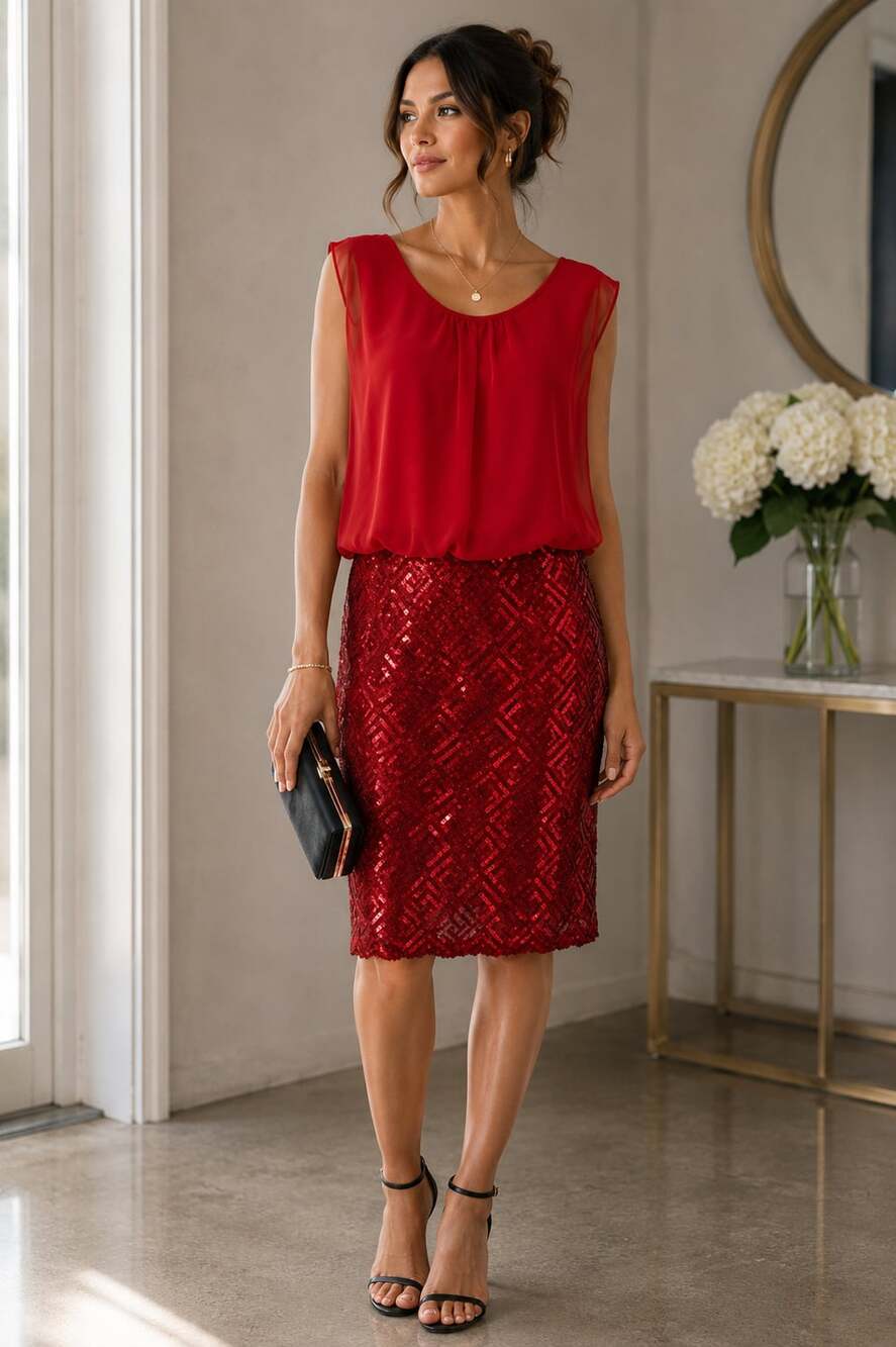 Fancy Red Dress - Sequin Dress - Cocktail Dress - -